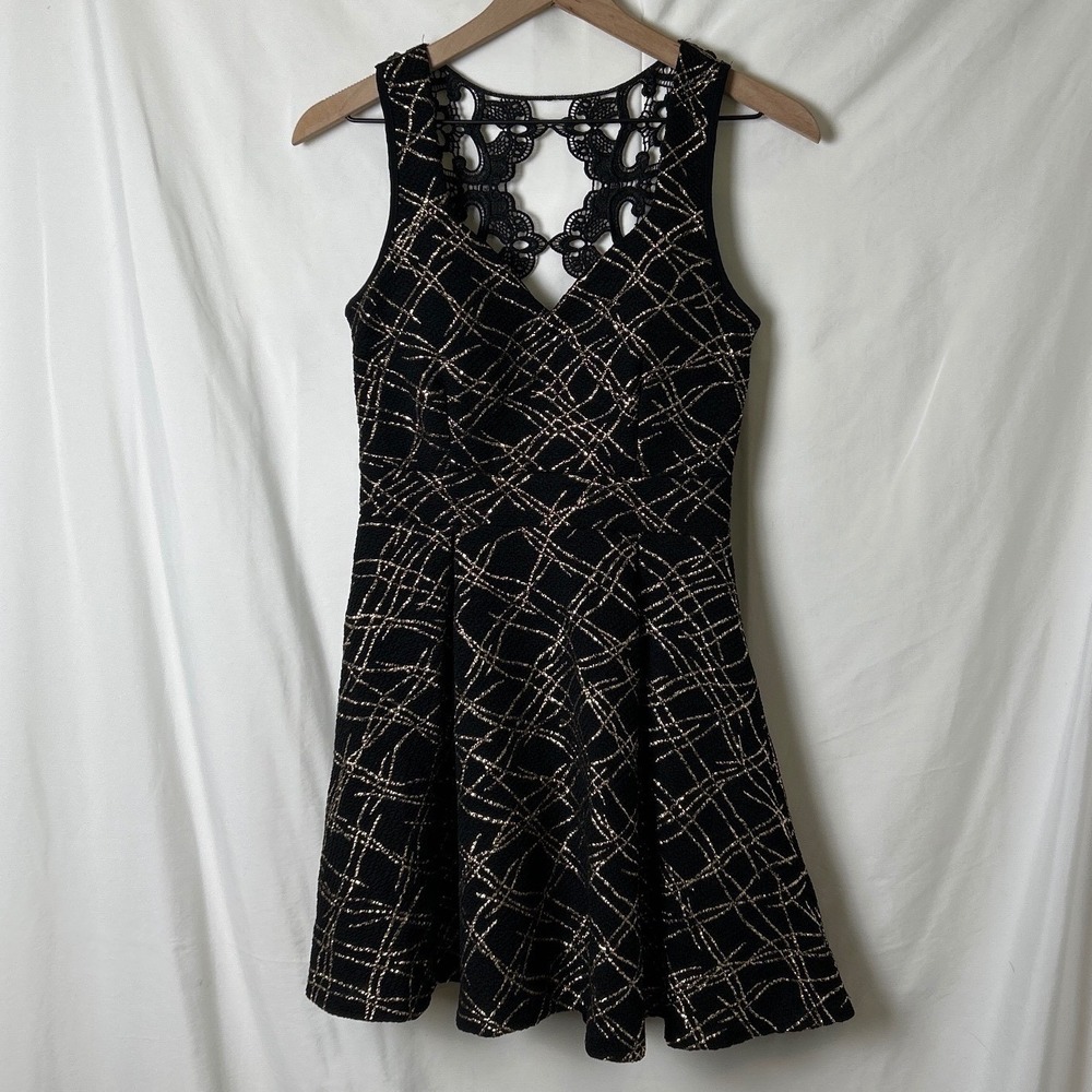 Windsor Womans Black Gold Lace Babydoll Mini Dress Size M Fairy Goth Whimsigoth